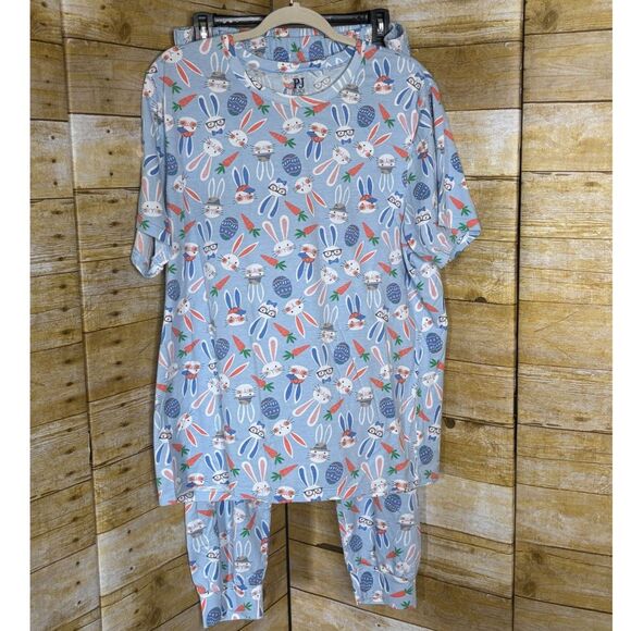PJ PLACE BUNNY NOVELTY COTTON FAMILY EASTER TWO PIECE  JOGGER PJ SET SIZE XLARGE - Picture 1 of 4